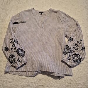 J. Crew womens XL striped embroidered blouse 1 defect pictured